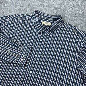 Duluth Trading Shirt Mens 2XL Blue Plaid Wrinkle Fighter Relaxed Fit Button Down